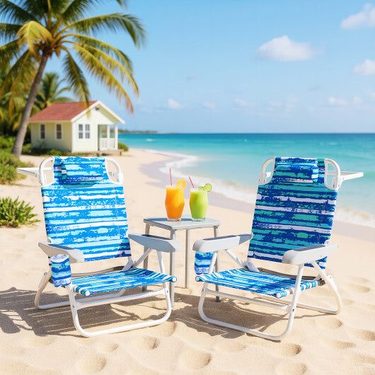 2 Pack Folding Beach Chair with Adjustable Positions and Head Pillow-Green LuxuryLifeWay Online Store