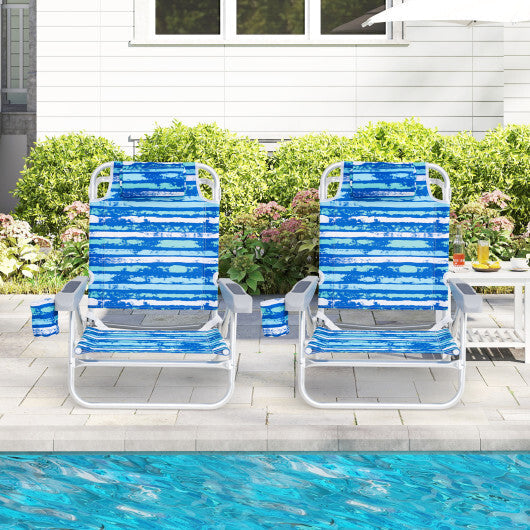 2 Pack Folding Beach Chair with Adjustable Positions and Head Pillow-Green LuxuryLifeWay Online Store