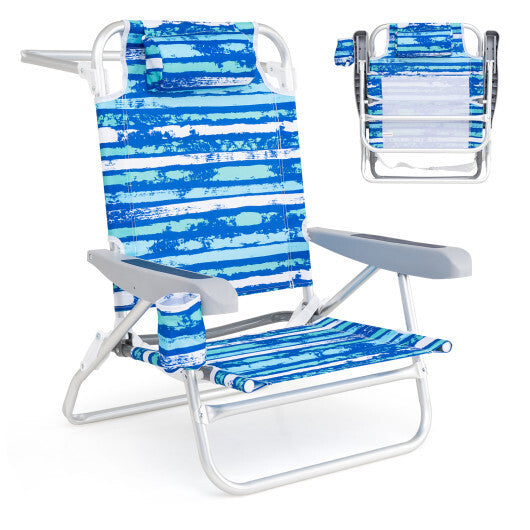 2 Pack Folding Beach Chair with Adjustable Positions and Head Pillow-Green LuxuryLifeWay Online Store