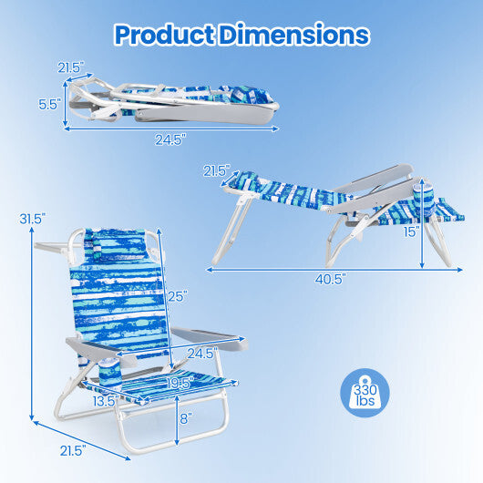 2 Pack Folding Beach Chair with Adjustable Positions and Head Pillow-Green LuxuryLifeWay Online Store