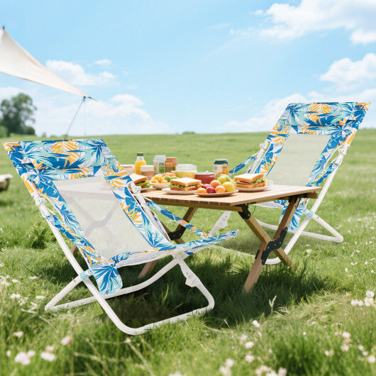 Folding Low Beach Chair Set of 2 Patio Sling Chairs with Padded Head Pillow-Blue LuxuryLifeWay Online Store