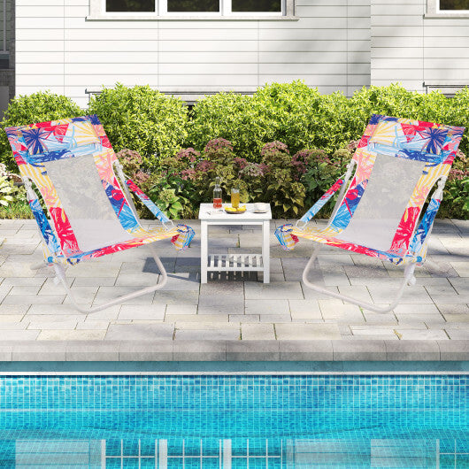 Folding Low Beach Chair Set of 2 Patio Sling Chairs with Padded Head Pillow-Blue LuxuryLifeWay Online Store