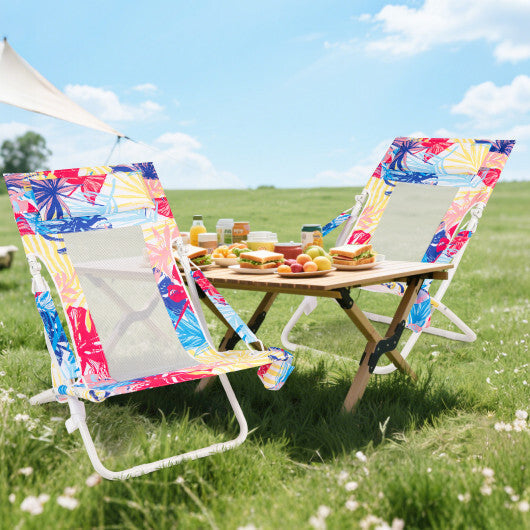 Folding Low Beach Chair Set of 2 Patio Sling Chairs with Padded Head Pillow-Blue LuxuryLifeWay Online Store