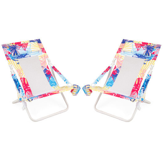 Folding Low Beach Chair Set of 2 Patio Sling Chairs with Padded Head Pillow-Blue LuxuryLifeWay Online Store