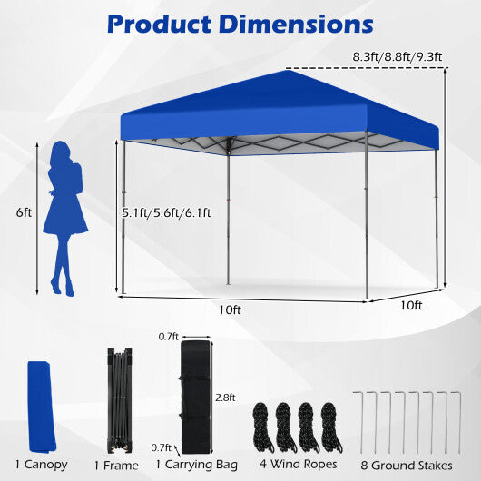 10 X 10 Feet Pop up Canopy Tent with Portable Carrying Bag and 8 Stakes-Blue LuxuryLifeWay Online Store