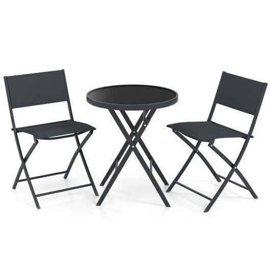 3 Piece Outdoor Folding Patio Bistro Set with Tempered Glass Coffee Table and 2 Patio Chairs LuxuryLifeWay Online Store