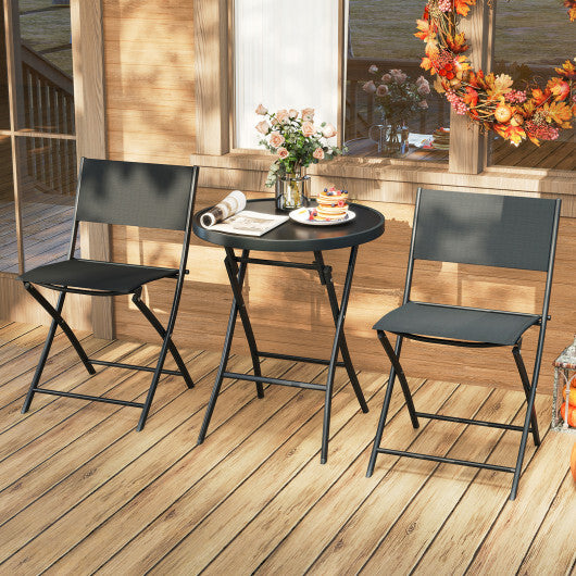 3 Piece Outdoor Folding Patio Bistro Set with Tempered Glass Coffee Table and 2 Patio Chairs LuxuryLifeWay Online Store