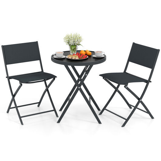 3 Piece Outdoor Folding Patio Bistro Set with Tempered Glass Coffee Table and 2 Patio Chairs LuxuryLifeWay Online Store