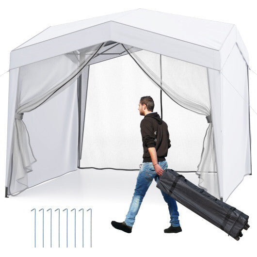 Pop up Canopy Tent wiht 4 Sidewalls Mesh Netting Wheeled Bag-White LuxuryLifeWay Online Store
