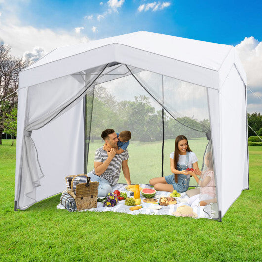 Pop up Canopy Tent wiht 4 Sidewalls Mesh Netting Wheeled Bag-White LuxuryLifeWay Online Store