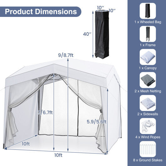 Pop up Canopy Tent wiht 4 Sidewalls Mesh Netting Wheeled Bag-White LuxuryLifeWay Online Store