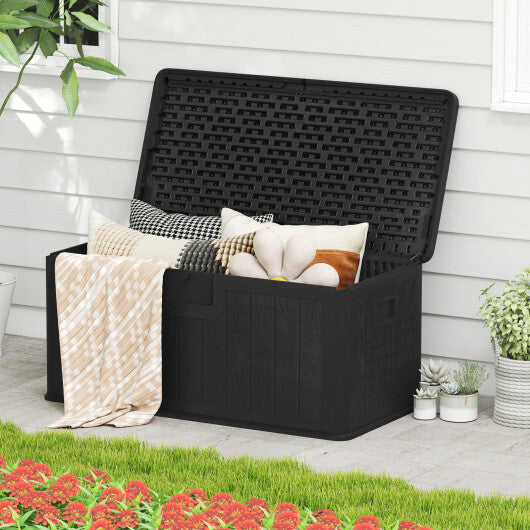 100 Gallon Large Deck Box with Lockable Lid for Patio-Black and Brown LuxuryLifeWay Online Store