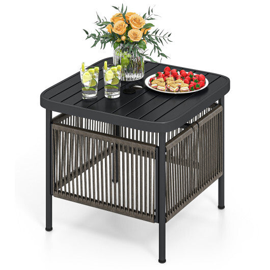 Outdoor Side Table with Umbrella Hole and Storage Shelf LuxuryLifeWay Online Store