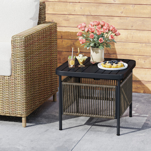 Outdoor Side Table with Umbrella Hole and Storage Shelf LuxuryLifeWay Online Store
