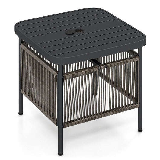 Outdoor Side Table with Umbrella Hole and Storage Shelf LuxuryLifeWay Online Store