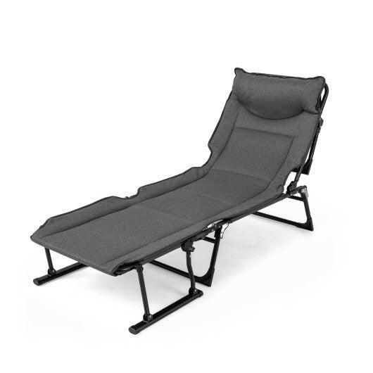 3 in 1 Folding Camping Cot Comfy Padded Convertible Single Sofa Chair-Gray LuxuryLifeWay Online Store