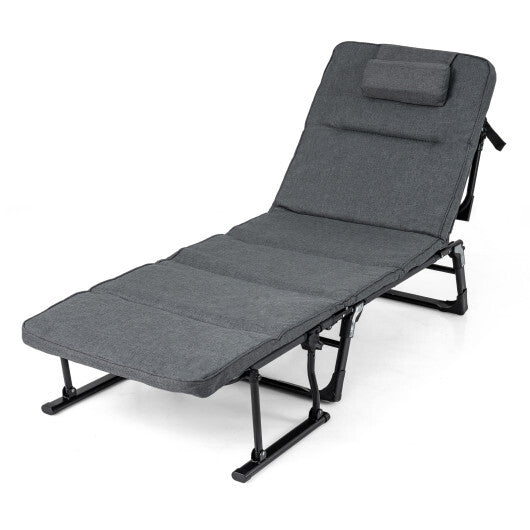 Folding Camping Cot with Mattress 3 in 1 Convertible Single Sofa Chaise Lounge Chair Sleeper-Gray LuxuryLifeWay Online Store