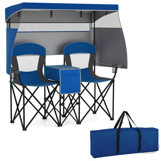 Double Beach Chair with Adjustable Canopy and 3 -Side Shading Curtains-Red LuxuryLifeWay Online Store