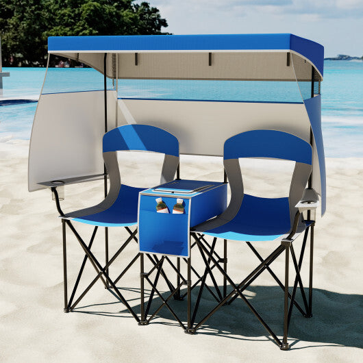 Double Beach Chair with Adjustable Canopy and 3 -Side Shading Curtains-Red LuxuryLifeWay Online Store