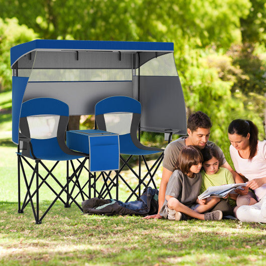 Double Beach Chair with Adjustable Canopy and 3 -Side Shading Curtains-Red LuxuryLifeWay Online Store