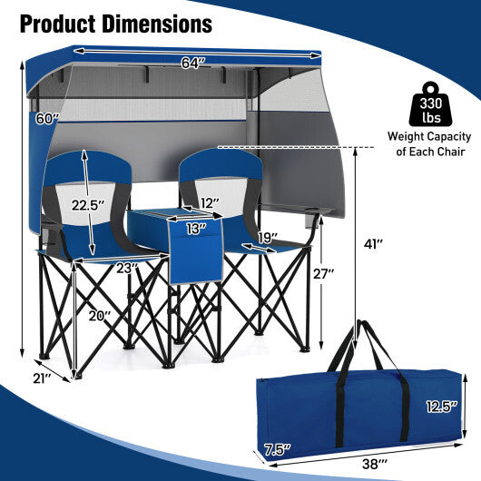 Double Beach Chair with Adjustable Canopy and 3 -Side Shading Curtains-Red LuxuryLifeWay Online Store
