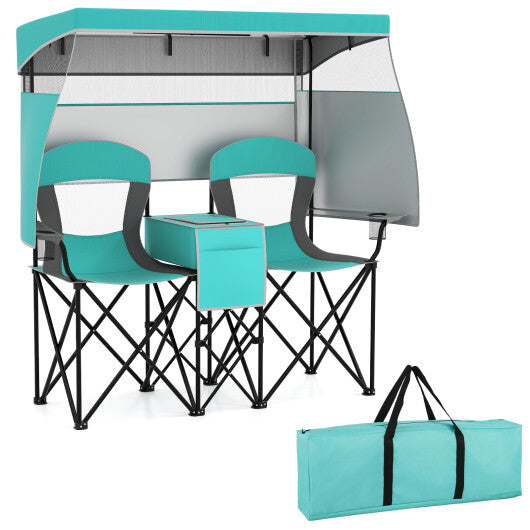 Double Beach Chair with Adjustable Canopy and 3 -Side Shading Curtains-Red LuxuryLifeWay Online Store