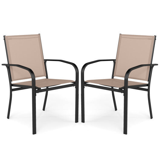 Outdoor Dining Chairs Set of 2 with High Back and Metal Frame-Light Brown LuxuryLifeWay Online Store
