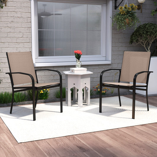 Outdoor Dining Chairs Set of 2 with High Back and Metal Frame-Light Brown LuxuryLifeWay Online Store