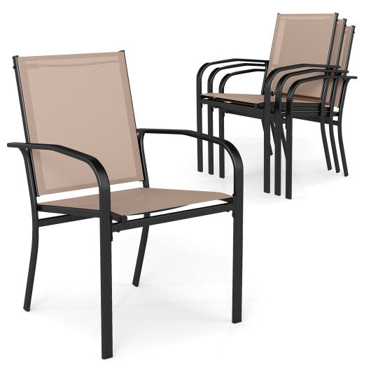 Outdoor Dining Chairs Set of 4 with High Back and Metal Frame-Light Brown LuxuryLifeWay Online Store