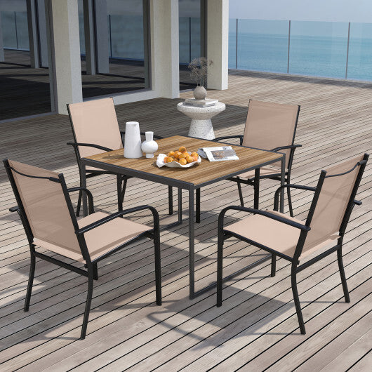 Outdoor Dining Chairs Set of 4 with High Back and Metal Frame-Light Brown LuxuryLifeWay Online Store
