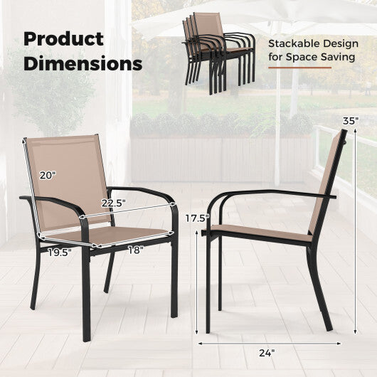 Outdoor Dining Chairs Set of 4 with High Back and Metal Frame-Light Brown LuxuryLifeWay Online Store