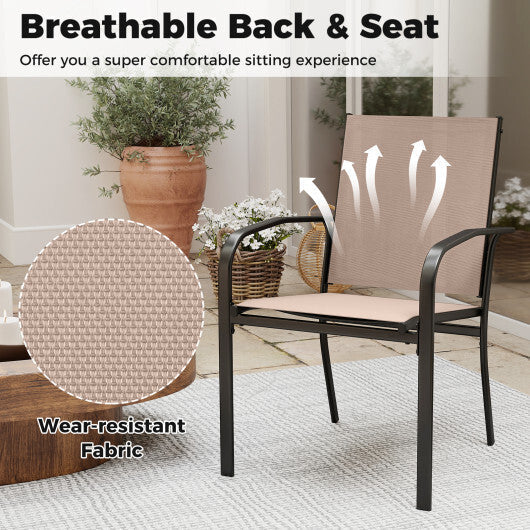 Outdoor Dining Chairs Set of 4 with High Back and Metal Frame-Light Brown LuxuryLifeWay Online Store