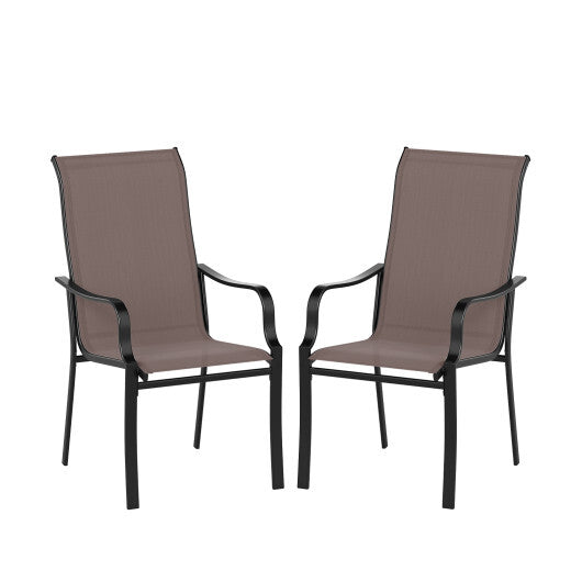 Patio Dining Chair Set of 2 with Wide Seat and Heavy-Duty Metal Frame-Brown LuxuryLifeWay Online Store