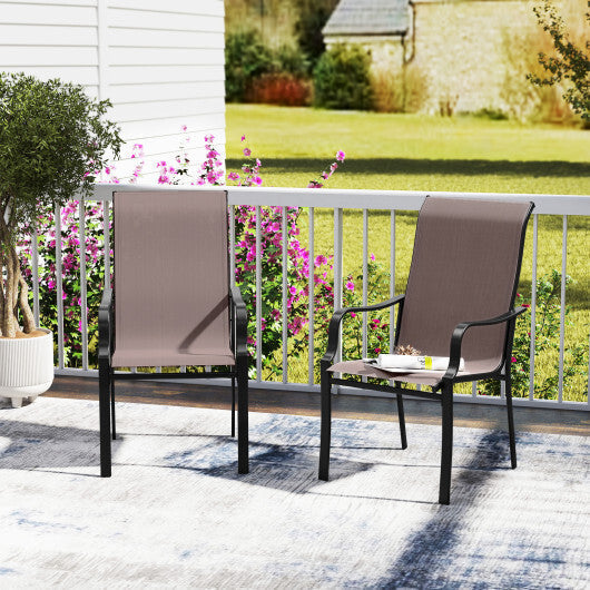 Patio Dining Chair Set of 2 with Wide Seat and Heavy-Duty Metal Frame-Brown LuxuryLifeWay Online Store