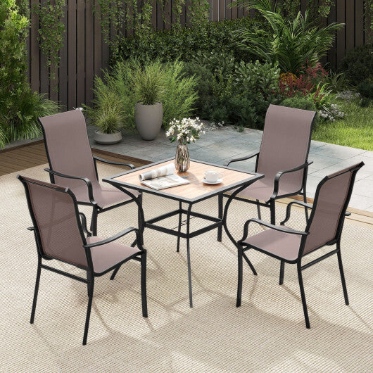 Patio Dining Chair Set of 2 with Wide Seat and Heavy-Duty Metal Frame-Brown LuxuryLifeWay Online Store