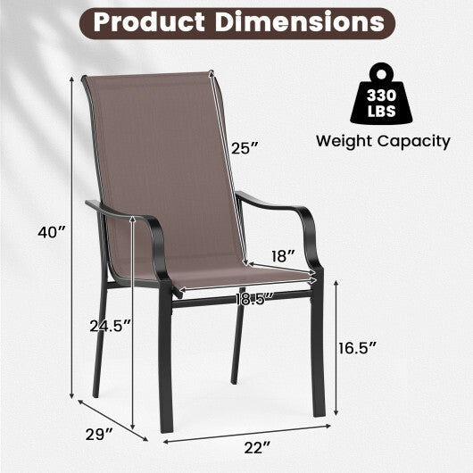 Patio Dining Chair Set of 2 with Wide Seat and Heavy-Duty Metal Frame-Brown LuxuryLifeWay Online Store