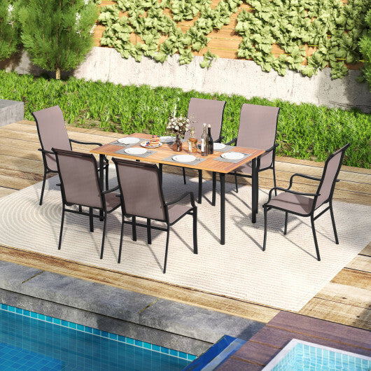 Patio Dining Chair Set of 2 with Wide Seat and Heavy-Duty Metal Frame-Brown LuxuryLifeWay Online Store