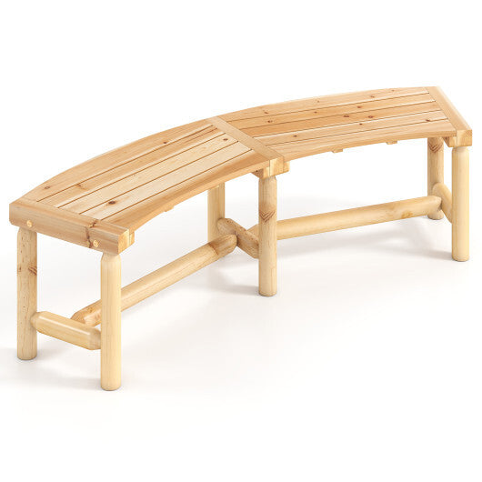 Patio Curved Bench Solid Wood Fire Pit Bench Outdoor Backless Loveseat-Natural LuxuryLifeWay Online Store