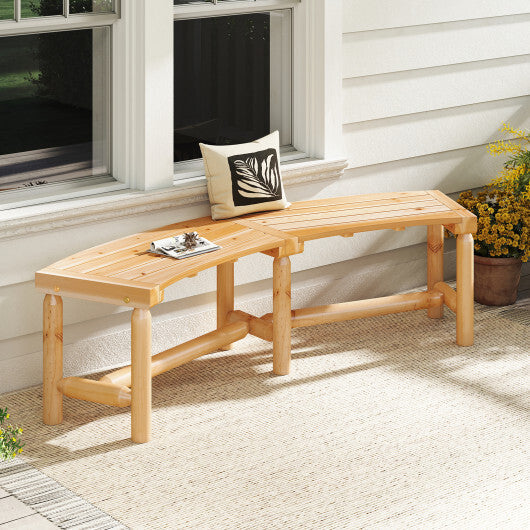 Patio Curved Bench Solid Wood Fire Pit Bench Outdoor Backless Loveseat-Natural LuxuryLifeWay Online Store