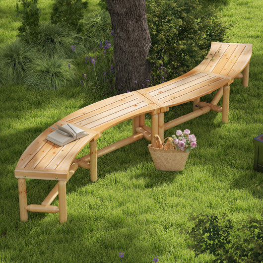 Patio Curved Bench Solid Wood Fire Pit Bench Outdoor Backless Loveseat-Natural LuxuryLifeWay Online Store