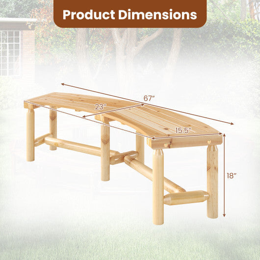 Patio Curved Bench Solid Wood Fire Pit Bench Outdoor Backless Loveseat-Natural LuxuryLifeWay Online Store