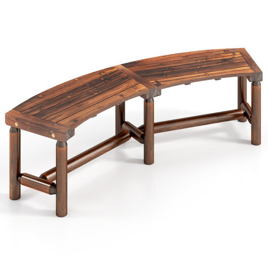 Patio Curved Bench Solid Wood Fire Pit Bench Outdoor Backless Loveseat-Natural LuxuryLifeWay Online Store