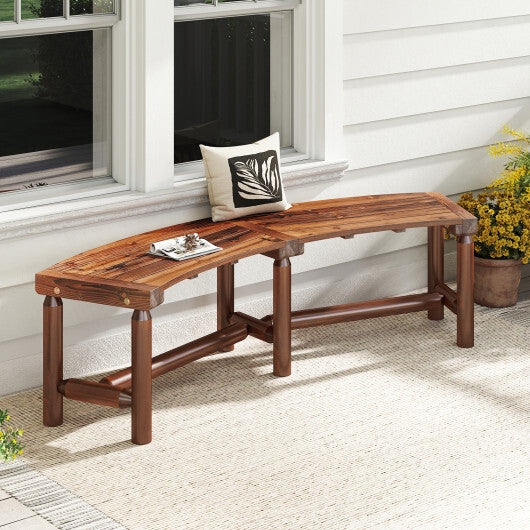 Patio Curved Bench Solid Wood Fire Pit Bench Outdoor Backless Loveseat-Natural LuxuryLifeWay Online Store