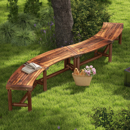Patio Curved Bench Solid Wood Fire Pit Bench Outdoor Backless Loveseat-Natural LuxuryLifeWay Online Store