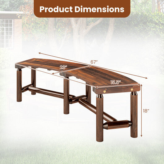 Patio Curved Bench Solid Wood Fire Pit Bench Outdoor Backless Loveseat-Natural LuxuryLifeWay Online Store