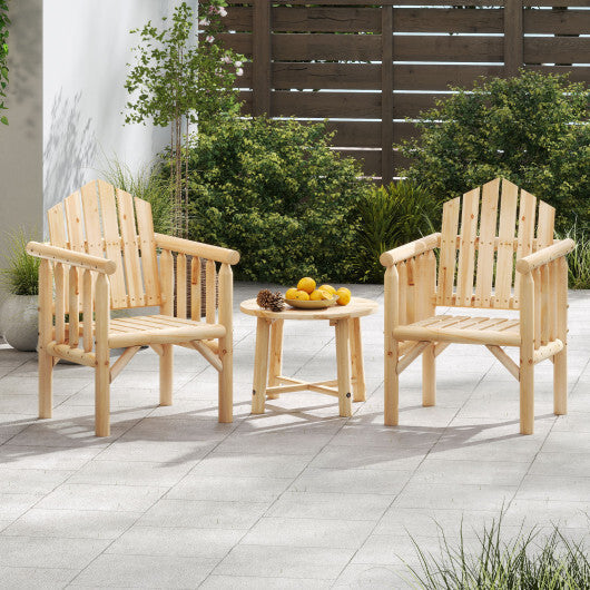 Outdoor Wood Armchair Wooden Patio Dining Chair with Armrests-Natural