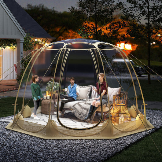 Pop Up Bubble Tent 630? Transparent PVC Igloo 8.5 x 8.5 FT Instant Setup Screen House for 5-6 People-Beige