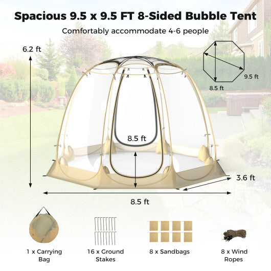 Pop Up Bubble Tent 630? Transparent PVC Igloo 8.5 x 8.5 FT Instant Setup Screen House for 5-6 People-Beige