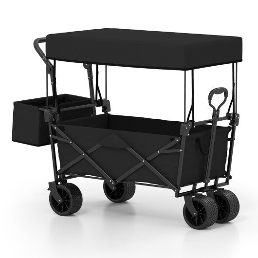 Collapsible Wagon with Removable Canopy and Detachable Storage Bag-Black LuxuryLifeWay Online Store