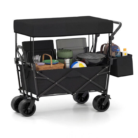 Collapsible Wagon with Removable Canopy and Detachable Storage Bag-Black LuxuryLifeWay Online Store